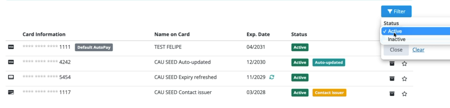 Click Filter, then change Status to Inactive. Active is the default view.