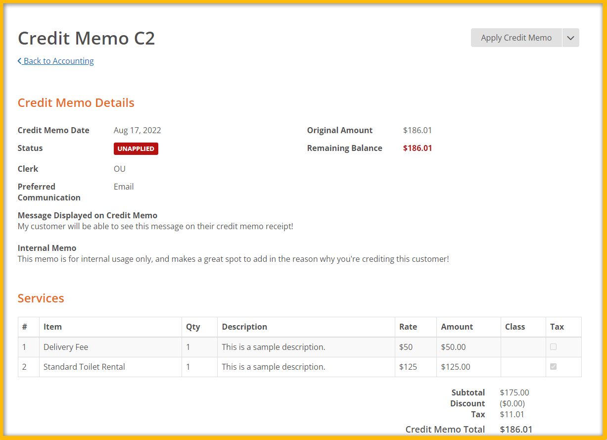 Create a Credit Memo – ServiceCore